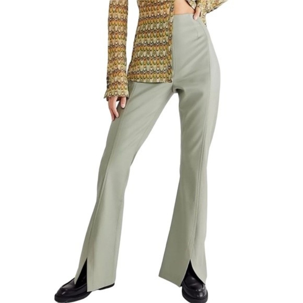 FREE PEOPLE REAL DEAL SLIT VEGAN LEATHER PANTS IN SEAGRASS SIZE 25 NWOT
